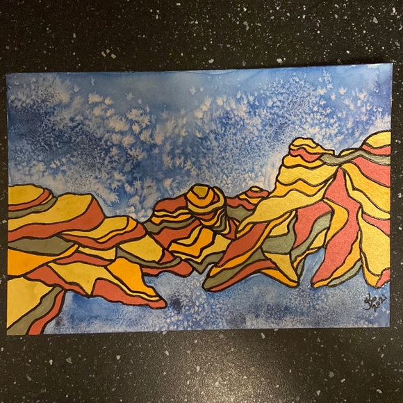 Unframed Original Art Watercolour & Gel Pen Waterscape of Islands & Ocean - Picture 1 of 7